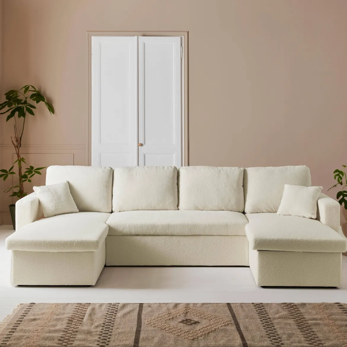 Divano letto panoramico in tessuto bouclé, 4 posti