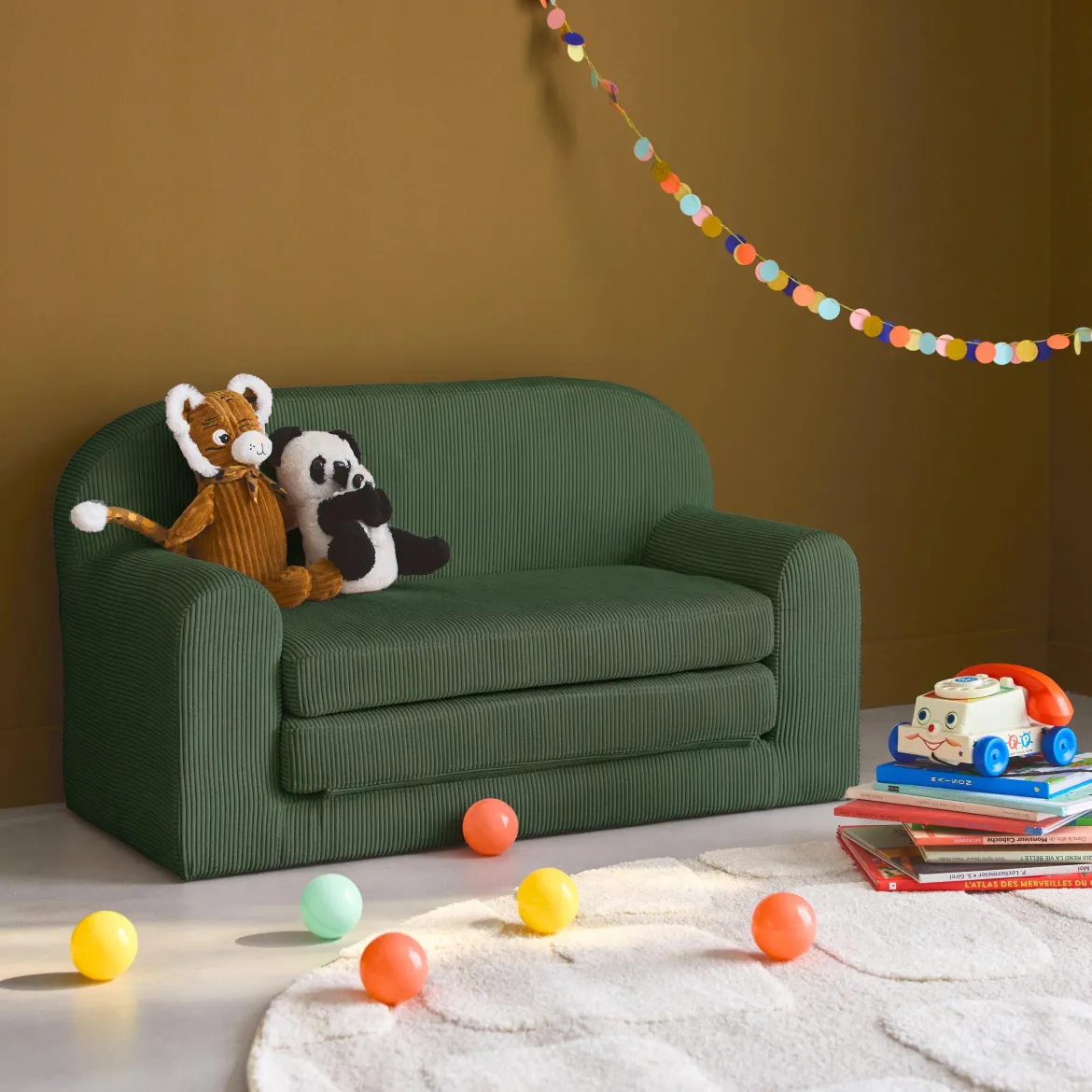Divano letto per bambini in velluto a coste