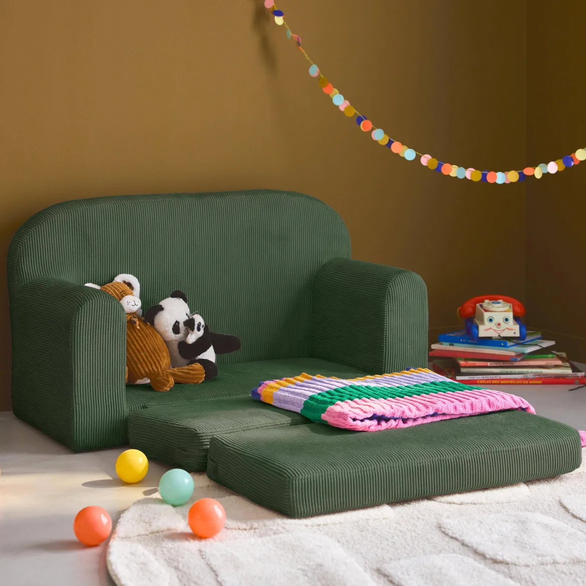 Divano letto per bambini in velluto a coste