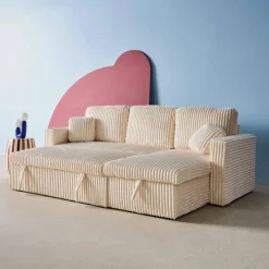 Divano letto reversibile effetto pelliccia a coste, 3 posti