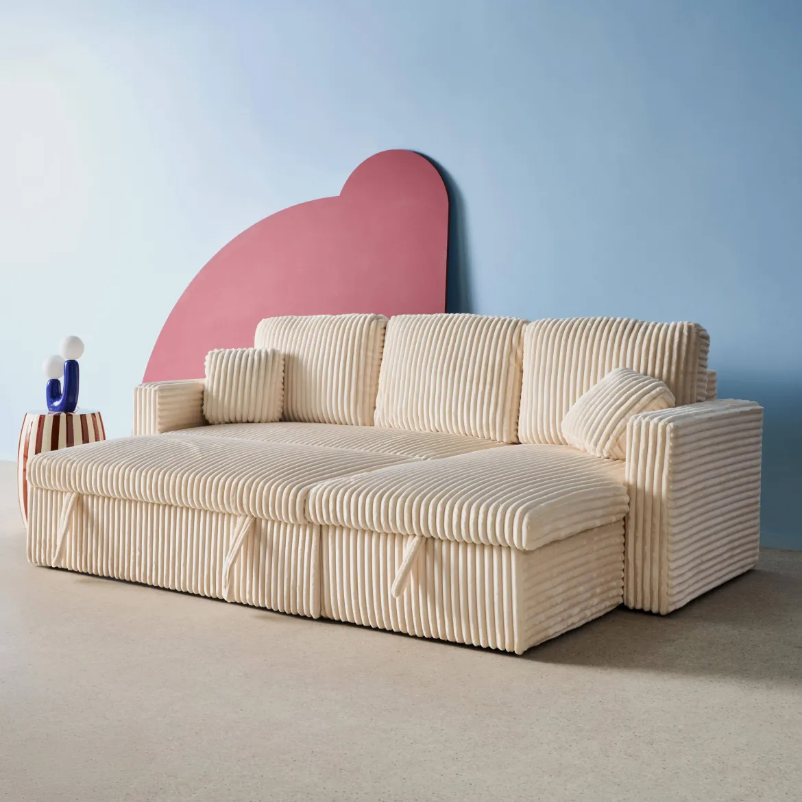 Divano letto reversibile effetto pelliccia a coste, 3 posti