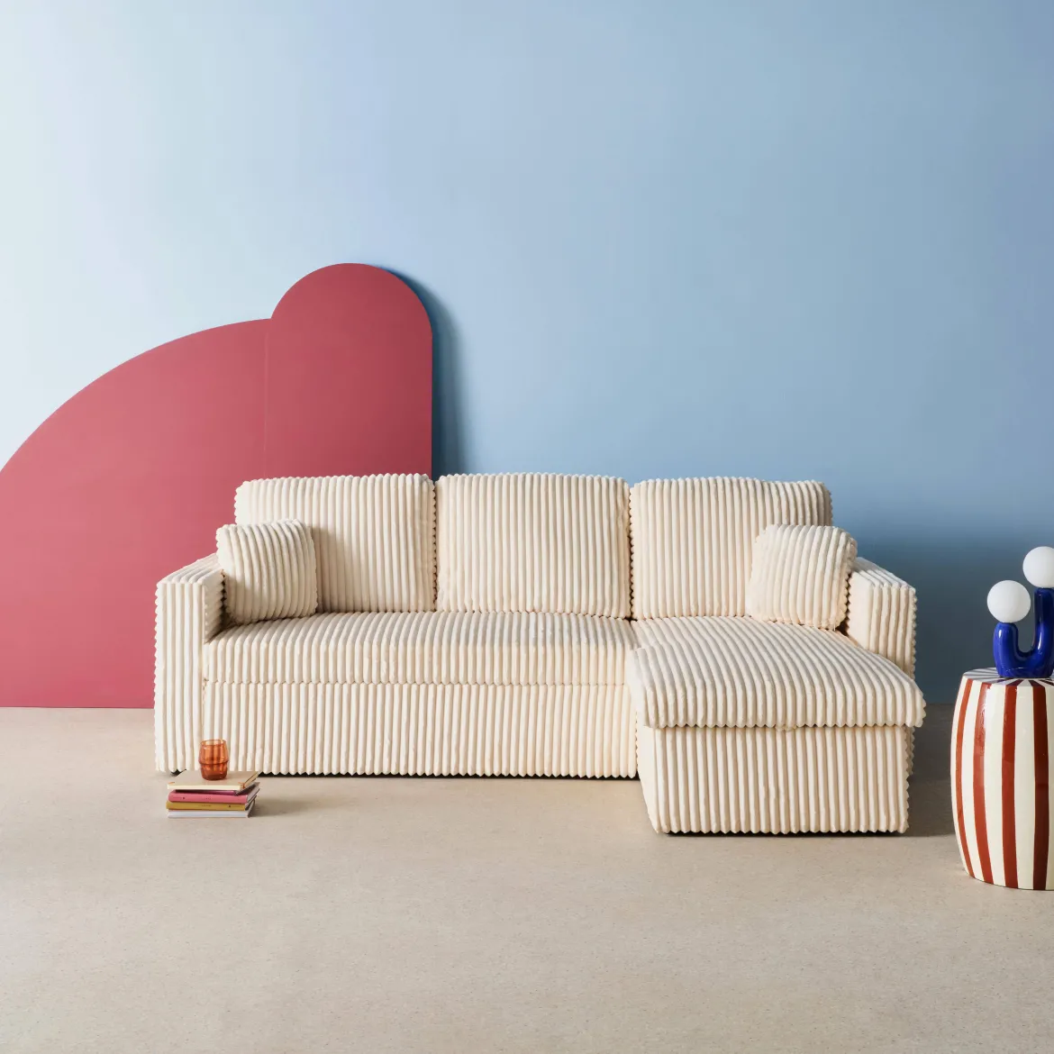 Divano letto reversibile effetto pelliccia a coste, 3 posti