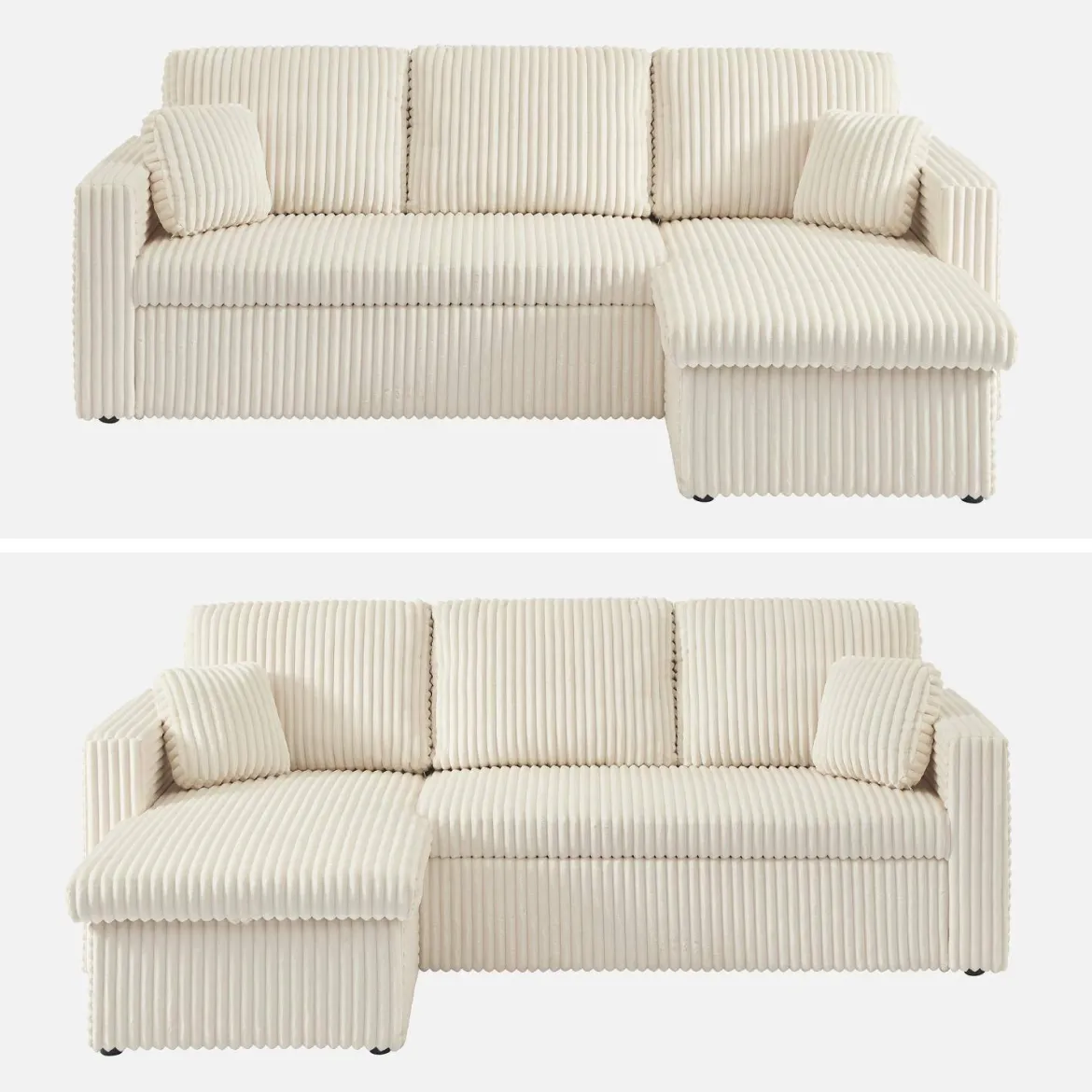 Divano letto reversibile effetto pelliccia a coste, 3 posti
