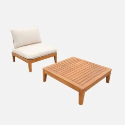 Divano modulare da giardino con tavolino in legno di acacia, 1 posto