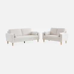 Divano scandinavo in tessuto bouclé e legno, 2 posti