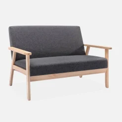 Divano stile scandinavo in legno e tessuto, 2 posti