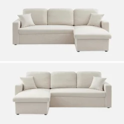 Divano letto angolare reversibile in bouclé, 3 posti
