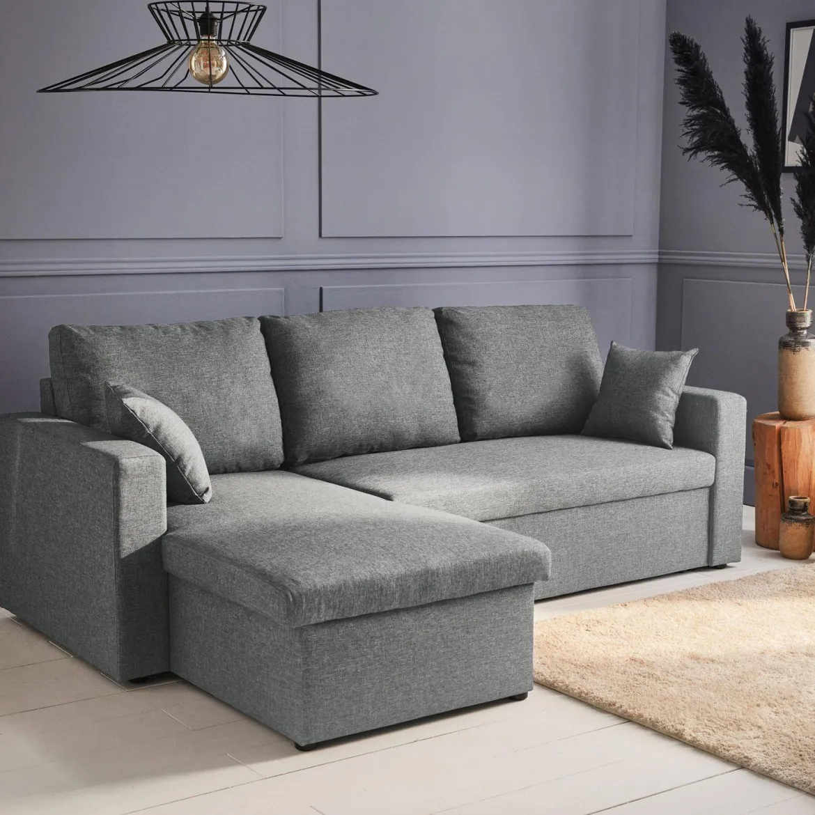 Divano letto angolare reversibile con contenitore, 3 posti