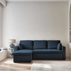 Divano letto angolare reversibile in velluto a coste, 3 posti
