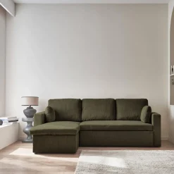 Divano letto angolare reversibile in velluto a coste, 3 posti