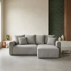 Divano letto angolare reversibile in velluto a coste, 3 posti