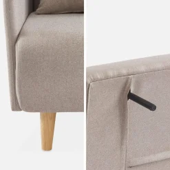 Divano letto clic-clac in tessuto con gambe in legno, 2 posti