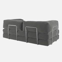 Divano letto futon in velluto a coste e struttura cromata