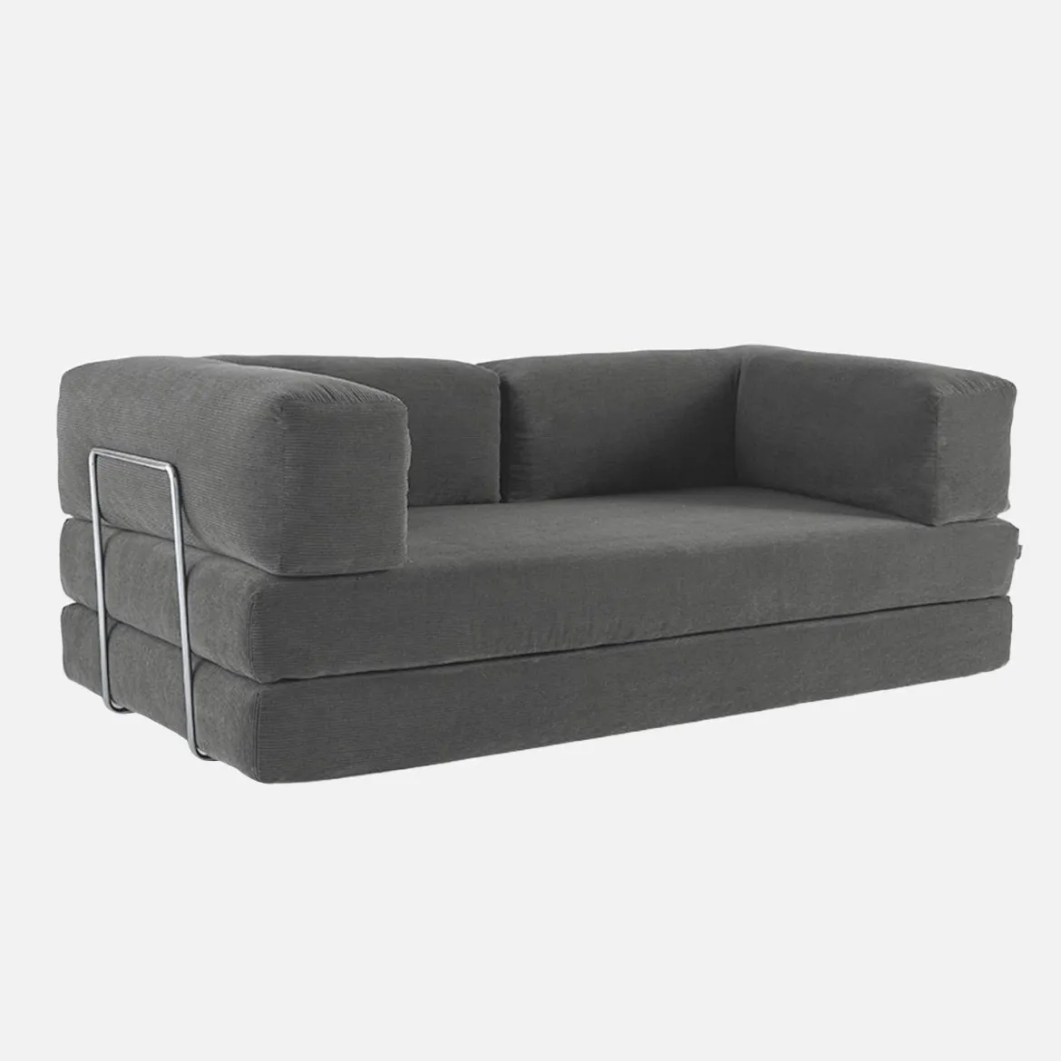 Divano letto futon in velluto a coste e struttura cromata