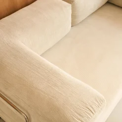 Divano letto futon in velluto a coste e struttura cromata