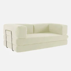 Divano letto futon in velluto a coste e struttura cromata