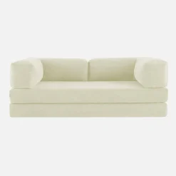 Divano letto futon in velluto a coste e struttura cromata