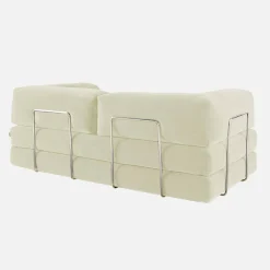 Divano letto futon in velluto a coste e struttura cromata
