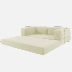 Divano letto futon in velluto a coste e struttura cromata