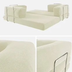 Divano letto futon in velluto a coste e struttura cromata