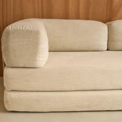 Divano letto futon in velluto a coste e struttura cromata