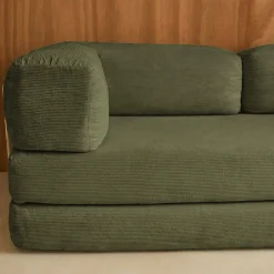 Divano letto futon in velluto a coste e struttura cromata