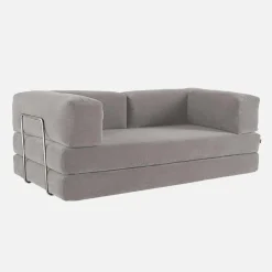 Divano letto futon in velluto a coste e struttura cromata
