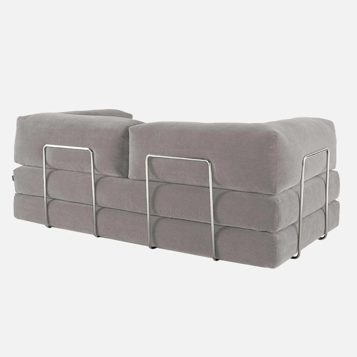 Divano letto futon in velluto a coste e struttura cromata