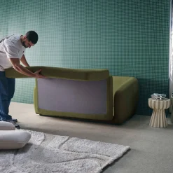 Divano letto in tessuto ciniglia, 2 posti