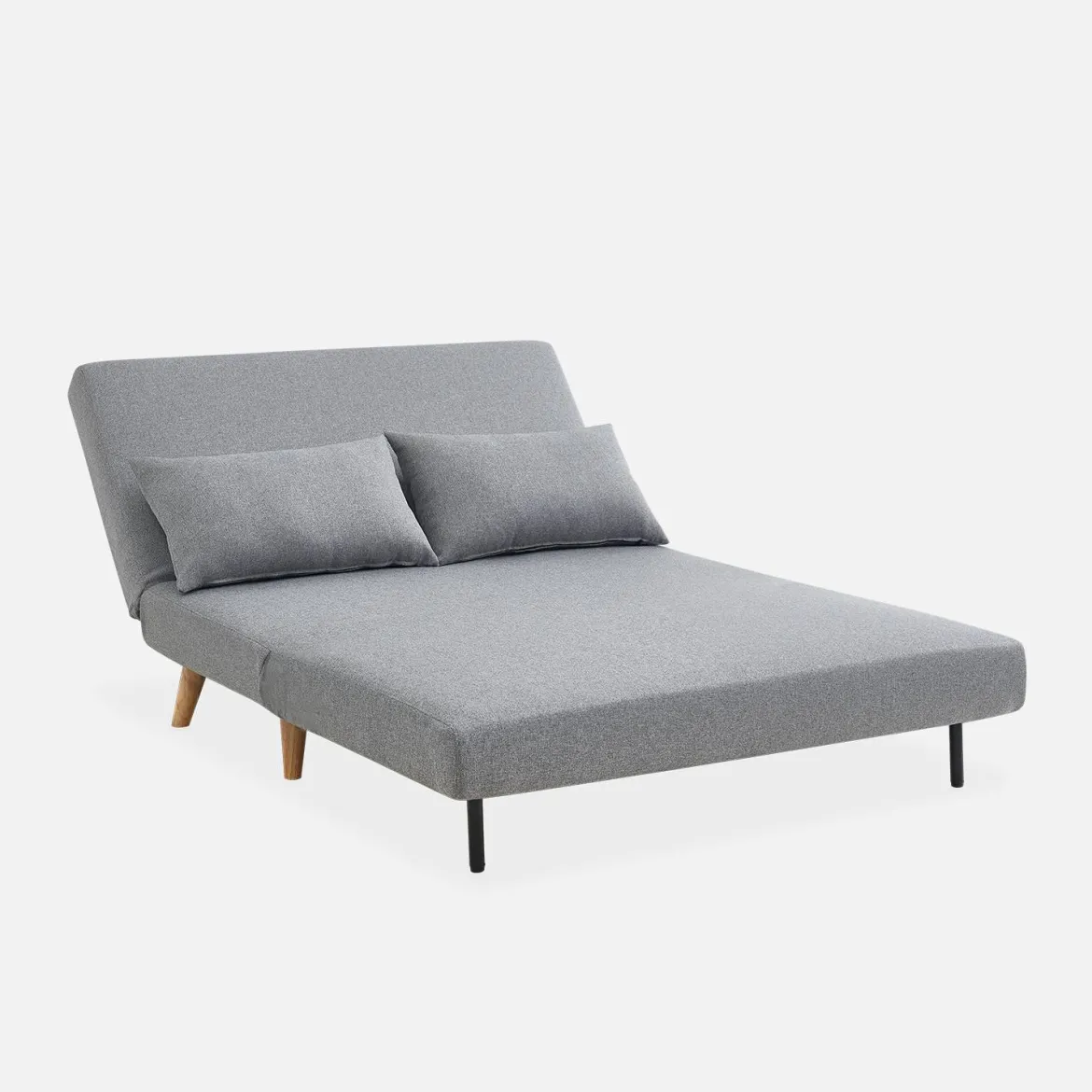 Divano letto in tessuto con gambe in legno, 2 posti