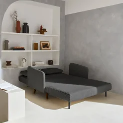Divano letto in velluto a coste con gambe in legno, 2 posti