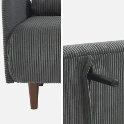 Divano letto in velluto a coste con gambe in legno, 2 posti