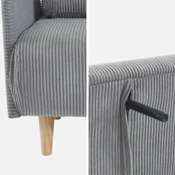 Divano letto in velluto a coste con gambe in legno, 2 posti