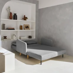 Divano letto in velluto a coste con gambe in legno, 2 posti