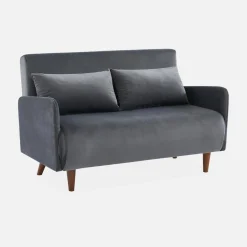 Divano letto in velluto con gambe in legno, 2 posti