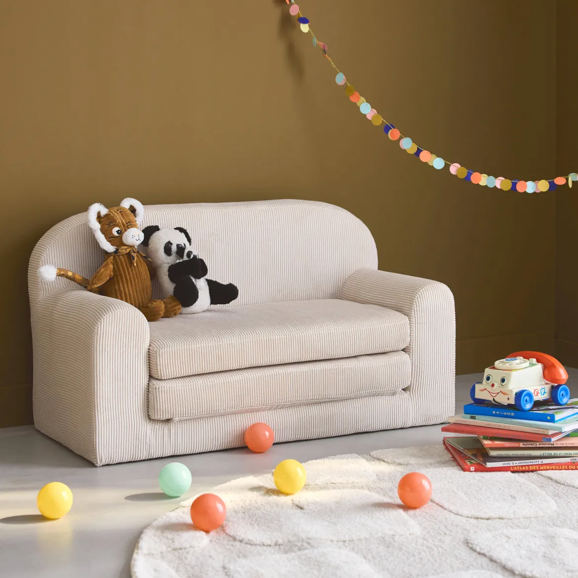 Divano letto per bambini in velluto a coste