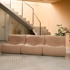 Divano modulare tessuto effetto alpaca, 3 posti