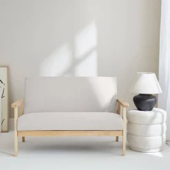 Divano stile scandinavo in legno e tessuto, 2 posti