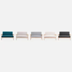 Divano stile scandinavo in legno e tessuto, 2 posti