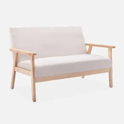 Divano stile scandinavo in legno e tessuto, 2 posti