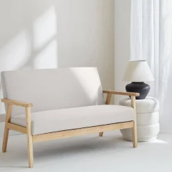 Divano stile scandinavo in legno e tessuto, 2 posti