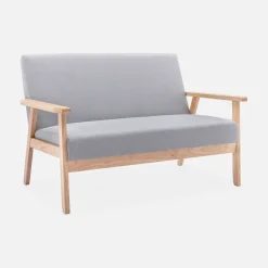 Divano stile scandinavo in legno e tessuto, 2 posti