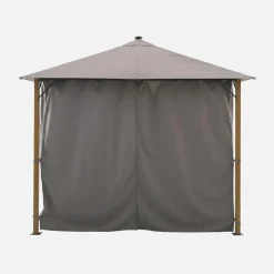 Gazebo da giardino 3x3m in alluminio effetto legno con tende e LED