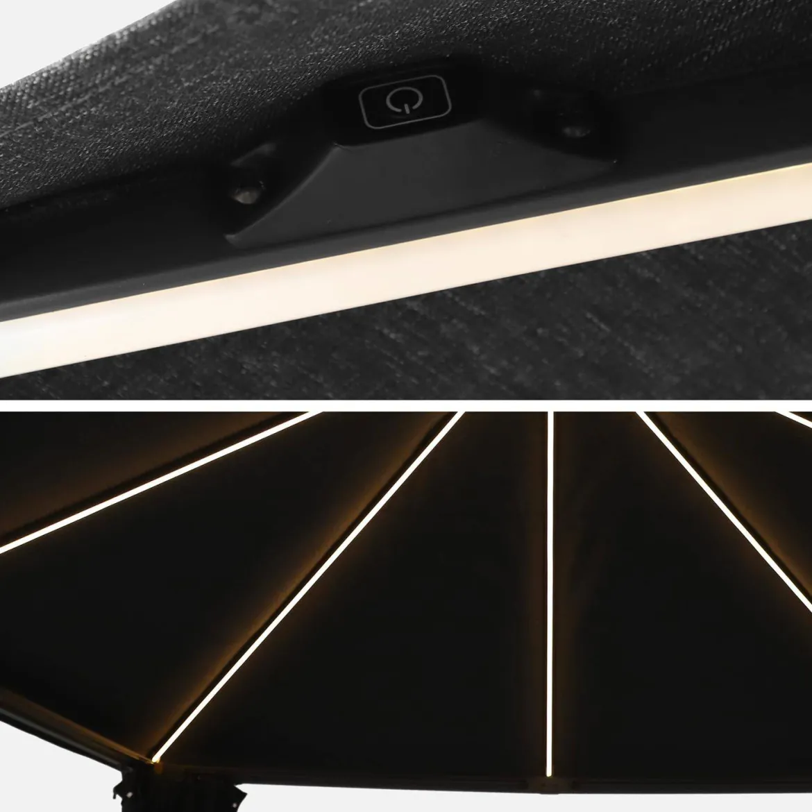 Gazebo da giardino 3x4m in alluminio effetto legno con tende e LED