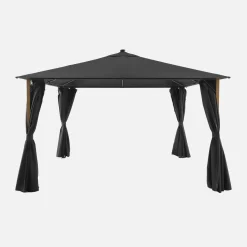 Gazebo da giardino 3x4m in alluminio effetto legno con tende e LED