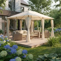 Gazebo da giardino per eventi in alluminio con tende scorrevoli, 3x4m