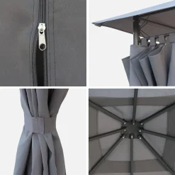 Gazebo da giardino 3x3m struttura in alluminio con tende scorrevoli