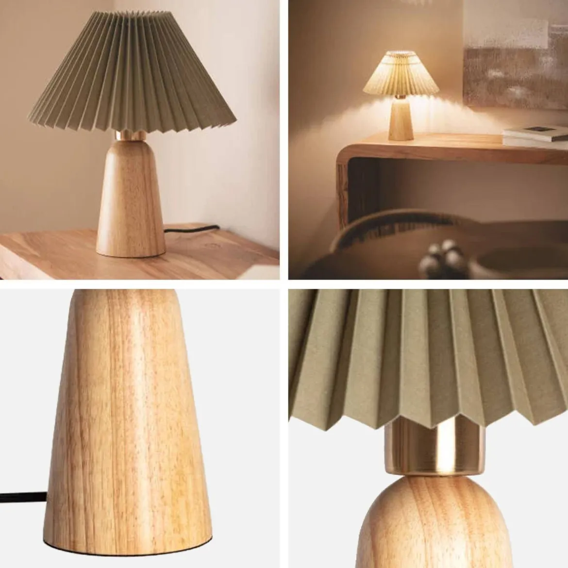 Lampada da tavolo da interno in legno e tessuto, Ø 10,5 cm