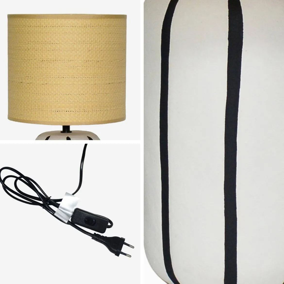 Lampada da tavolo in ceramica per interni con effetto rattan, 41cm