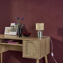 Lampada da tavolo interno ceramica paralume effetto rattan, 28cm